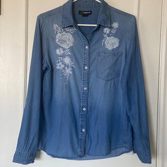 Jordache chambray button top - size M Western shirt, cowgirl, embroidery - Picture 2 of 12